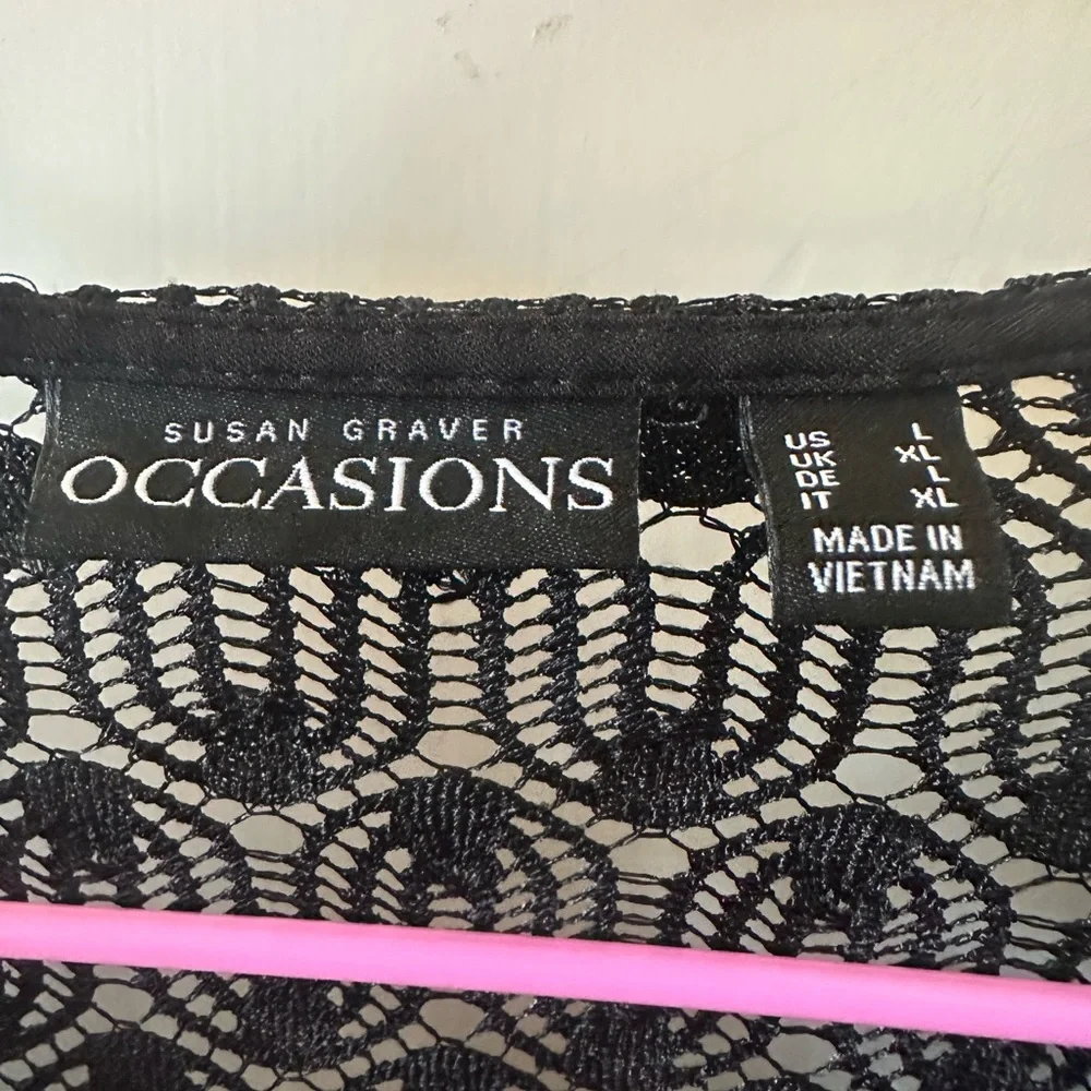 Susan Graver Black Lace Tie-Front Blouse - Picture 3 of 5